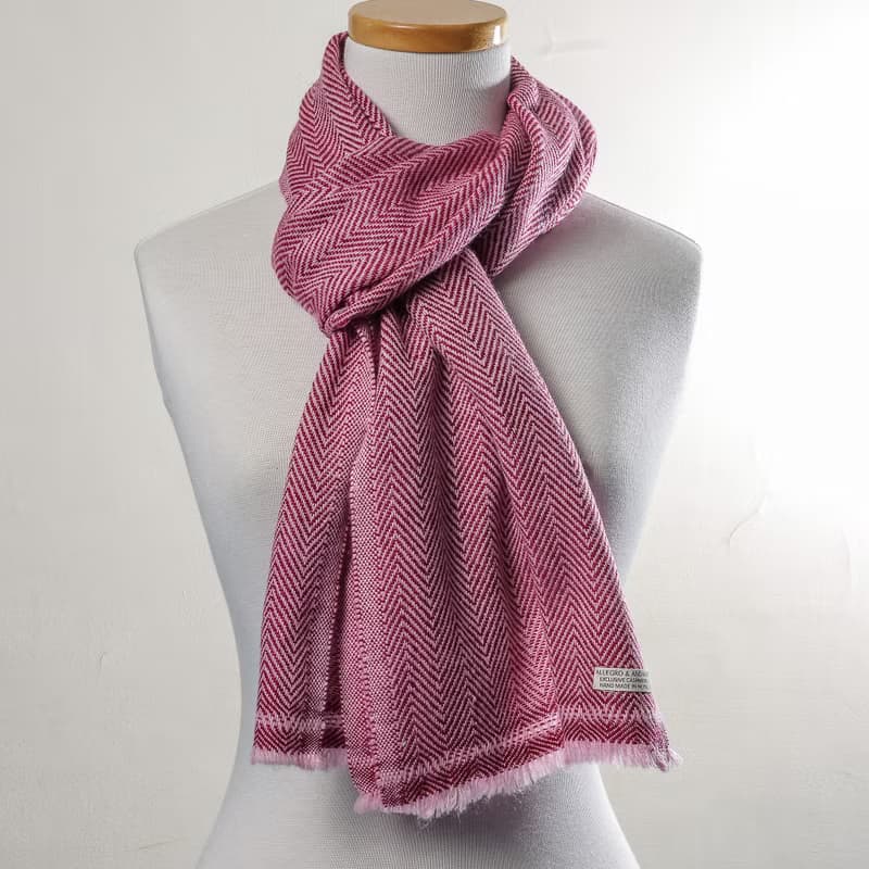 【窄版】喀什米爾羊毛圍巾 人字紋磚紅 脖圍 手工機織