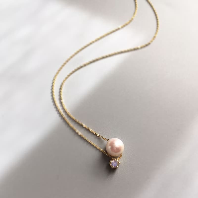 K14GF Moonstone Necklace, June Birthstone, 大珠Akoya Pearl Long Necklace