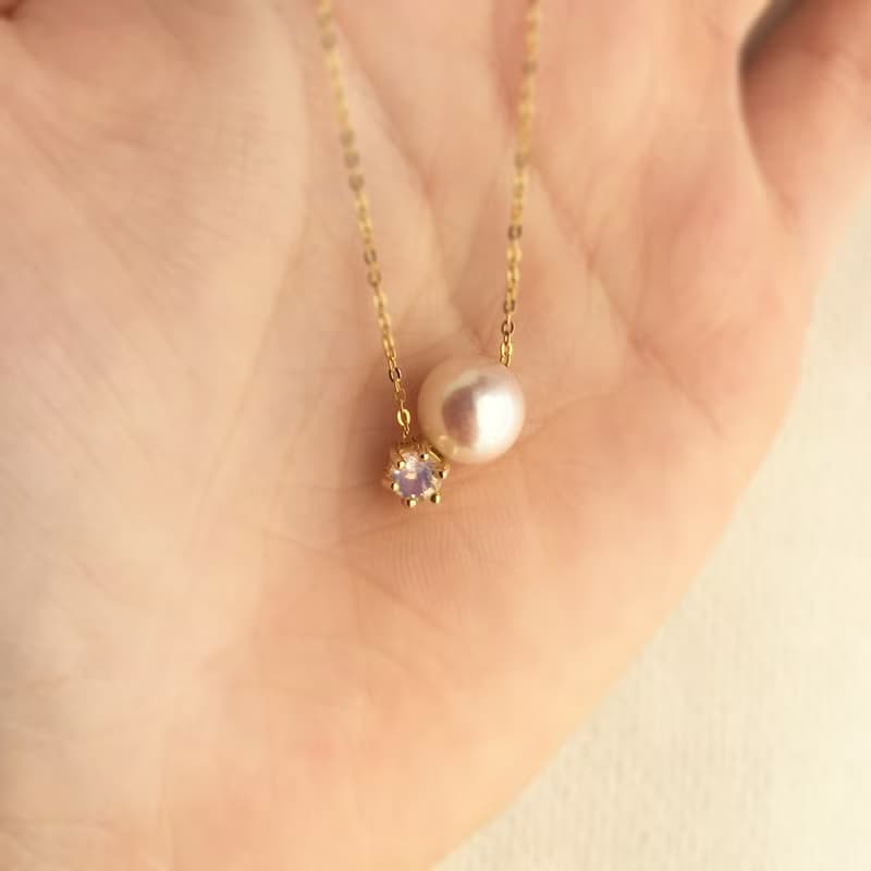 K14GF Moonstone Necklace, June Birthstone, 大珠Akoya Pearl Long Necklace