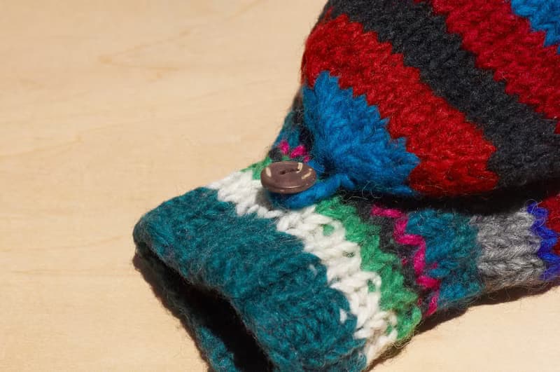 情人節禮物 創意禮物 限量一件手織純羊毛針織手套 / 可拆卸手套 / 內刷毛手套 / 保暖手套(made in nepal) - 熱帶南美森林 民族圖騰