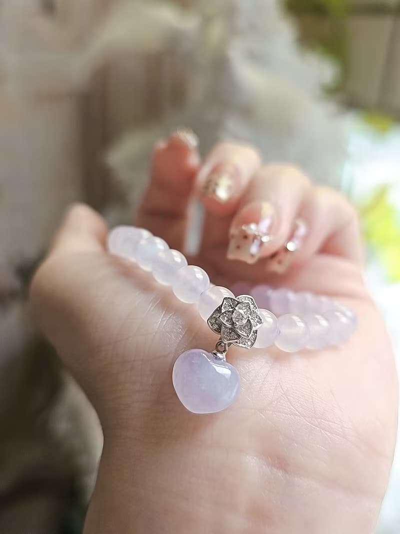 貴人•桃花|小香風山茶花冰粉紫愛心|緬甸A貨翡翠純銀萬能扣吊墜
