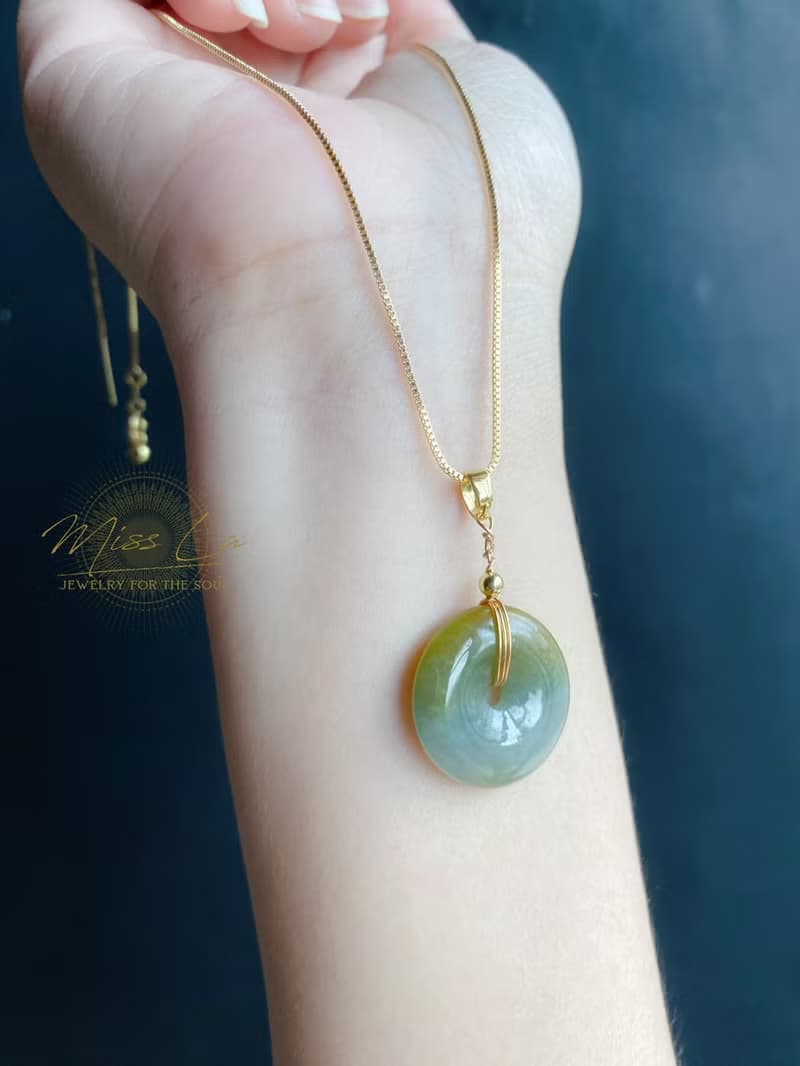 天然緬甸玉 翡翠 冰黃翡 平安扣 設計款 項鍊 禮物 生日禮物