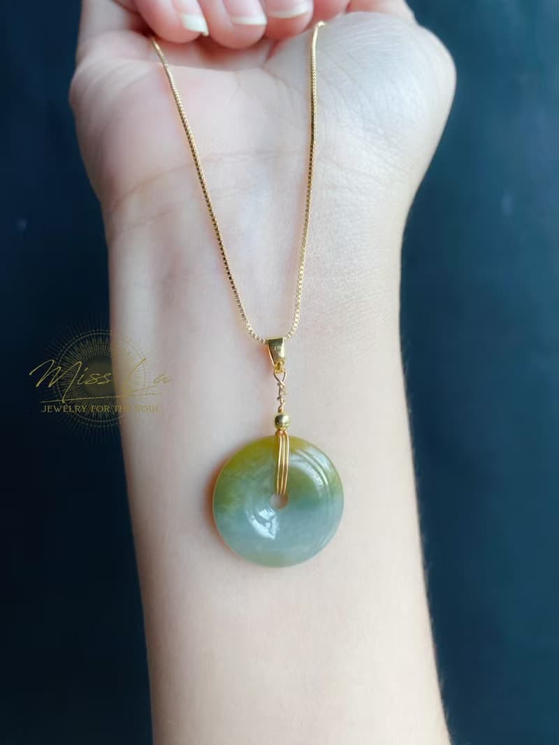 天然緬甸玉 翡翠 冰黃翡 平安扣 設計款 項鍊 禮物 生日禮物