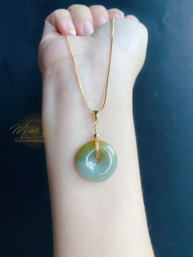 天然緬甸玉 翡翠 冰黃翡 平安扣 設計款 項鍊 禮物 生日禮物