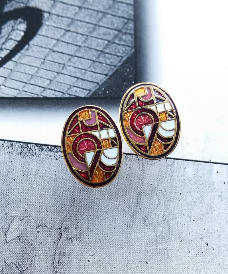 Vintage Jewelry 西洋古董飾品 景泰藍 幾何普普 針式耳環