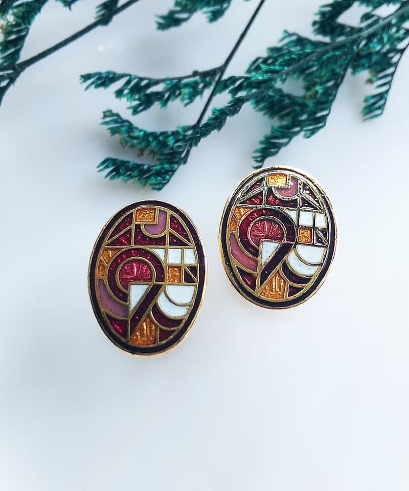 Vintage Jewelry 西洋古董飾品 景泰藍 幾何普普 針式耳環