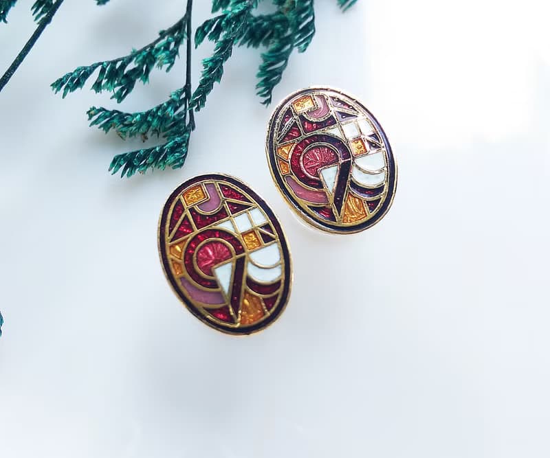 Vintage Jewelry 西洋古董飾品 景泰藍 幾何普普 針式耳環