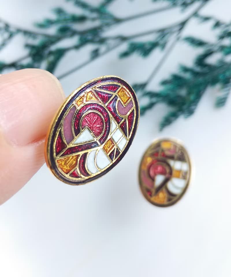 Vintage Jewelry 西洋古董飾品 景泰藍 幾何普普 針式耳環