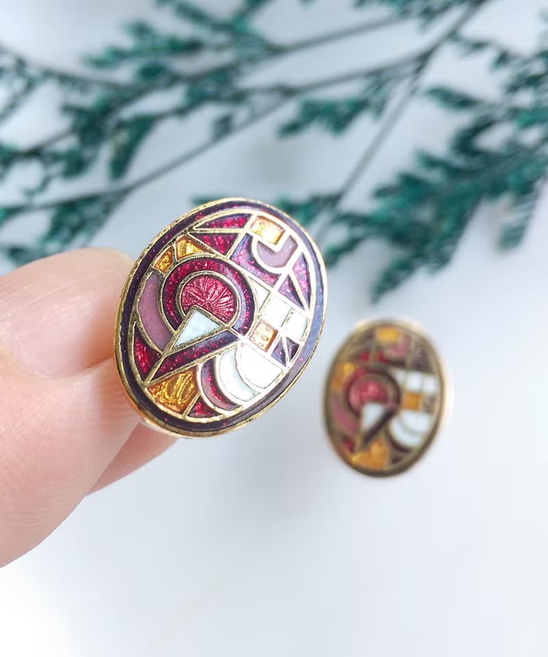 Vintage Jewelry 西洋古董飾品 景泰藍 幾何普普 針式耳環