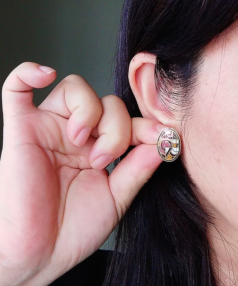 Vintage Jewelry 西洋古董飾品 景泰藍 幾何普普 針式耳環