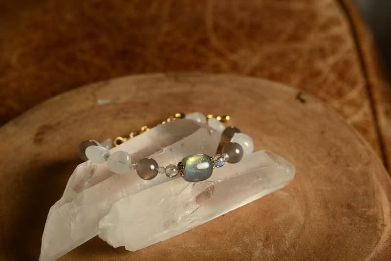 【神山晶礦】拉長月光灰玉髓手鍊 /拉長/月光/灰玉髓