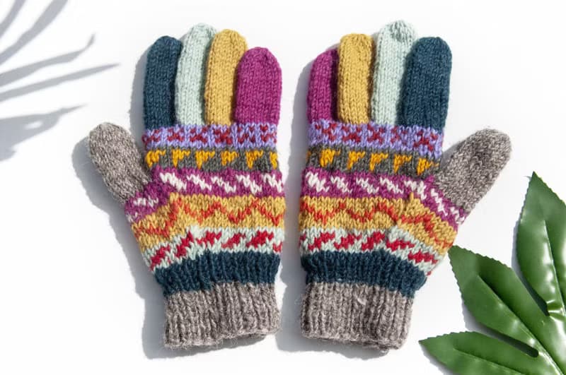 手織羊毛針織手套 針織純羊毛保暖手套 全指手套-北歐風費爾島風