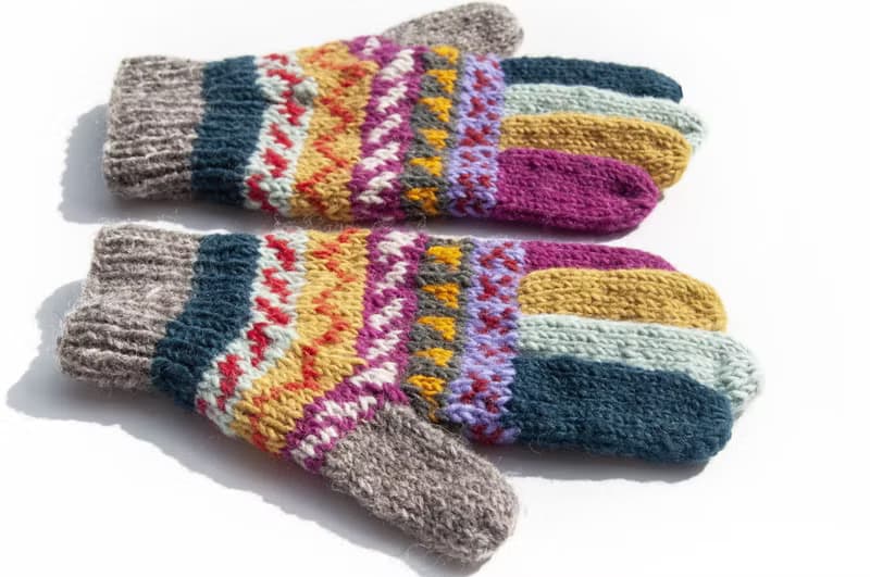 手織羊毛針織手套 針織純羊毛保暖手套 全指手套-北歐風費爾島風