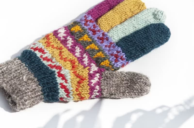 手織羊毛針織手套 針織純羊毛保暖手套 全指手套-北歐風費爾島風