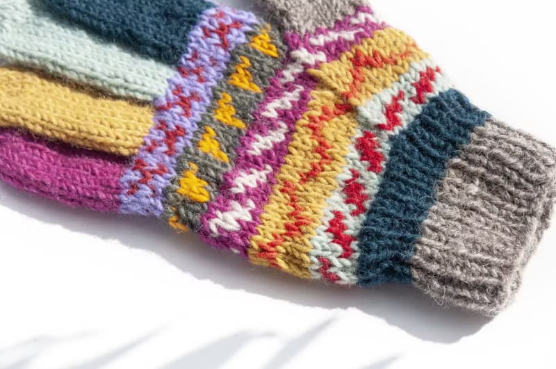 手織羊毛針織手套 針織純羊毛保暖手套 全指手套-北歐風費爾島風