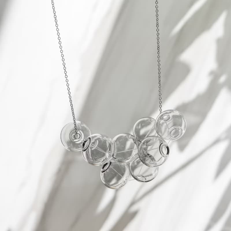 Bubble Bubbles 簡約立體氣泡玻璃球淺黑色透明18k 包金純銀頸鍊