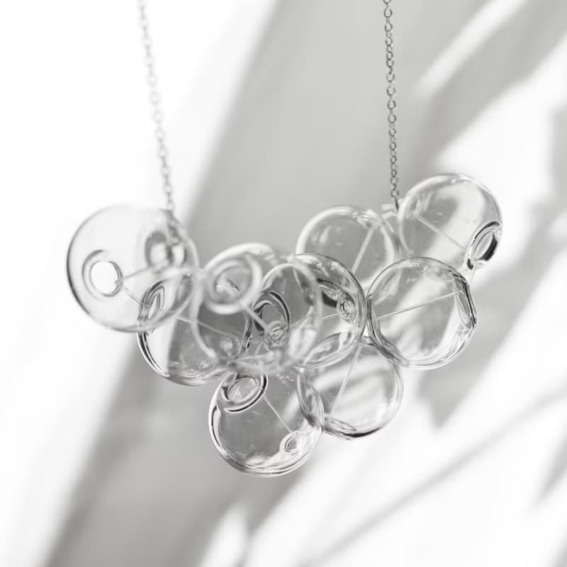 Bubble Bubbles 簡約立體氣泡玻璃球淺黑色透明18k 包金純銀頸鍊