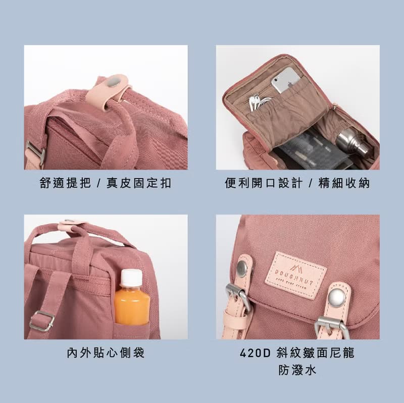 【DOUGHNUT】10.5吋 防潑水 迷你後背包 馬卡龍 水壺格-白x藍x粉