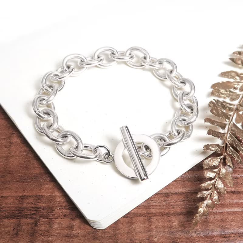 純銀 經典厚版 OT扣 圓圈手鍊(8.3mm寬鍊) 925純銀手鍊 男生手鍊