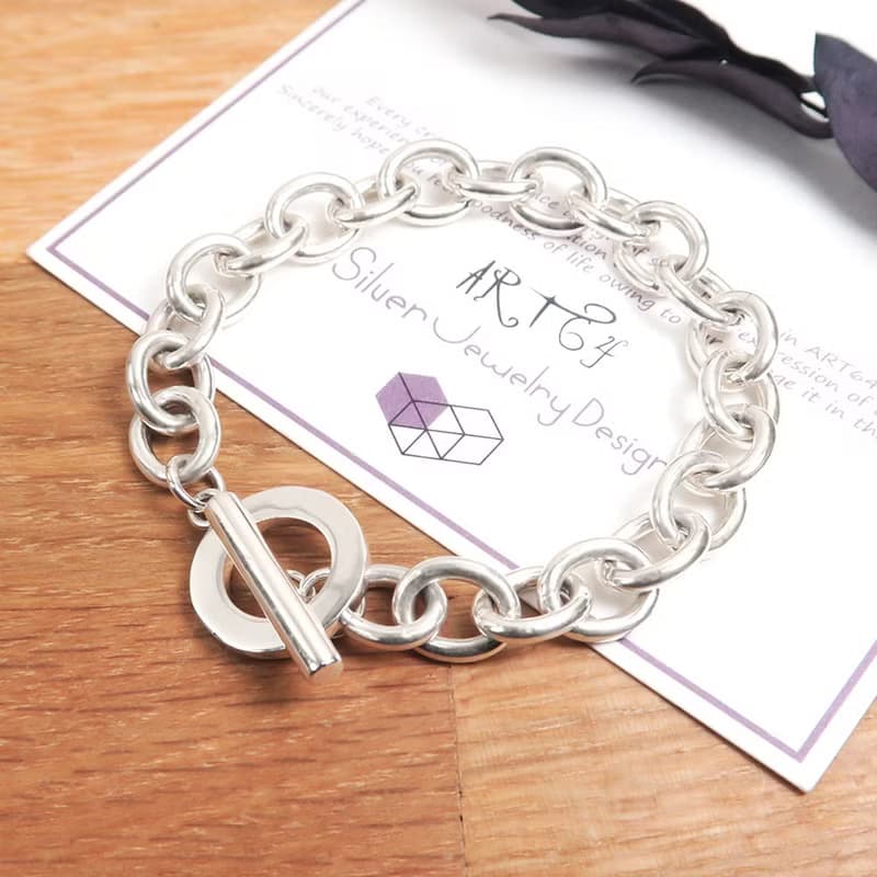 純銀 經典厚版 OT扣 圓圈手鍊(8.3mm寬鍊) 925純銀手鍊 男生手鍊