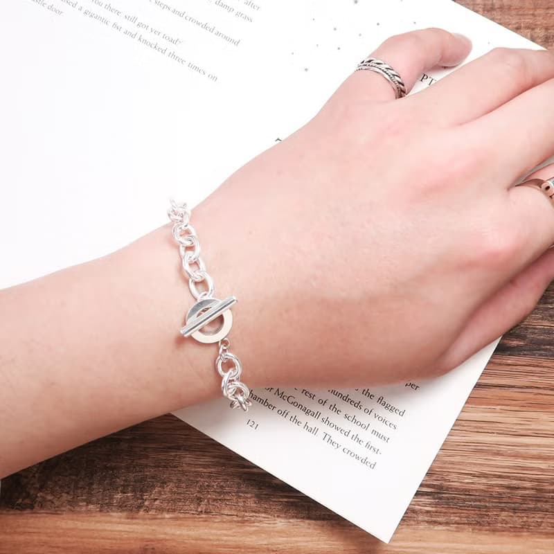 純銀 經典厚版 OT扣 圓圈手鍊(8.3mm寬鍊) 925純銀手鍊 男生手鍊