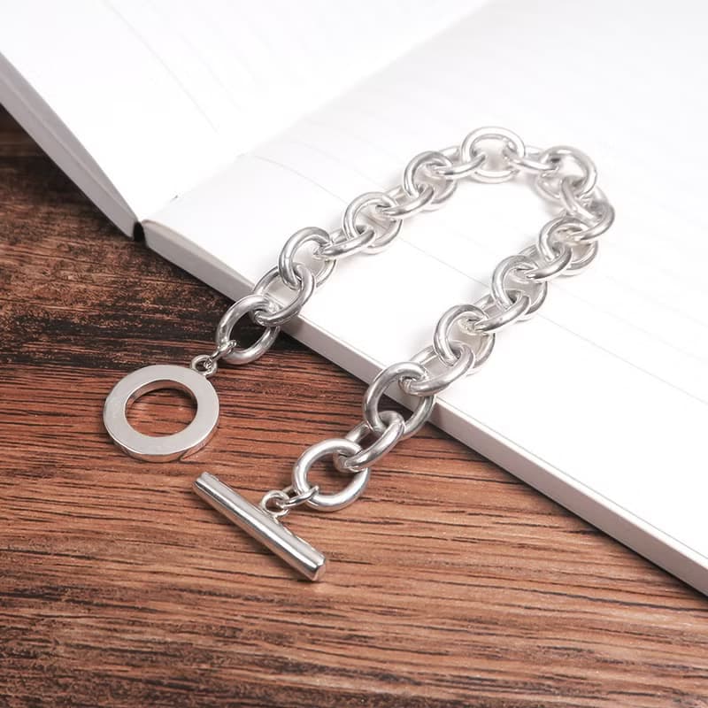 純銀 經典厚版 OT扣 圓圈手鍊(8.3mm寬鍊) 925純銀手鍊 男生手鍊