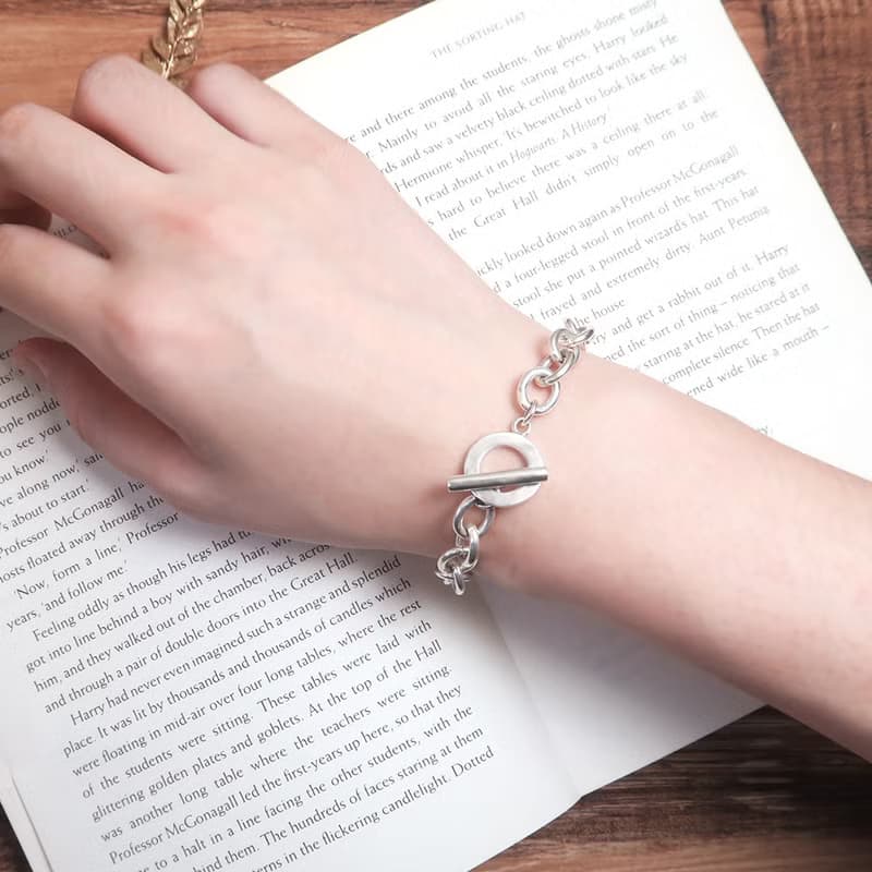 純銀 經典厚版 OT扣 圓圈手鍊(8.3mm寬鍊) 925純銀手鍊 男生手鍊