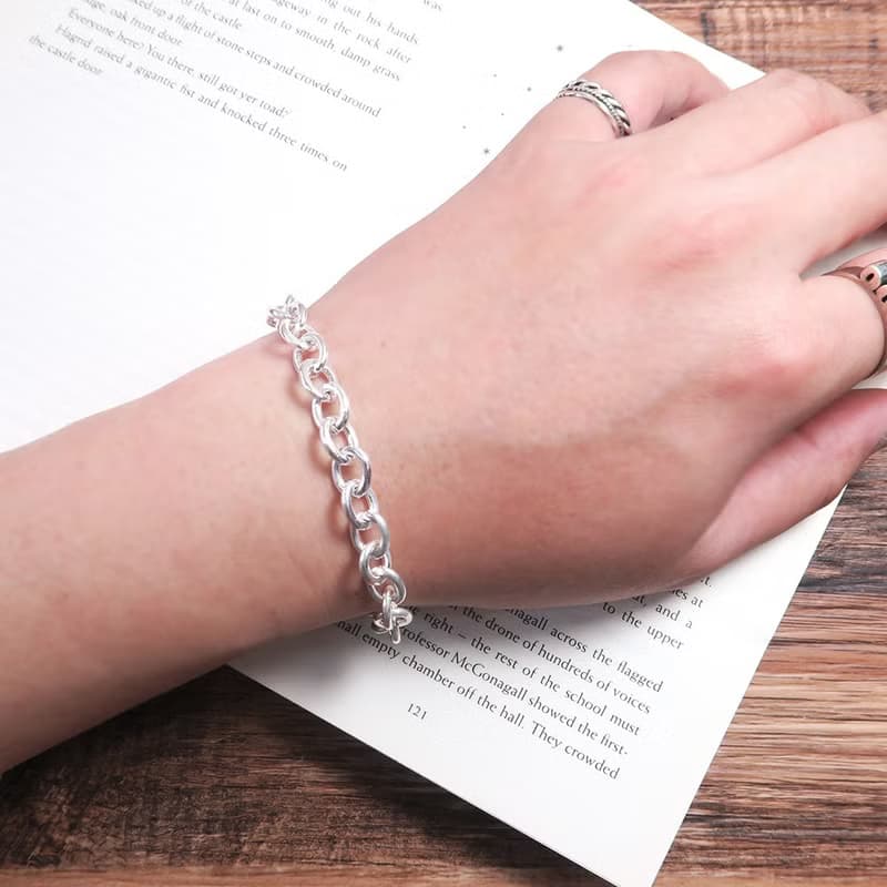 純銀 經典厚版 OT扣 圓圈手鍊(8.3mm寬鍊) 925純銀手鍊 男生手鍊