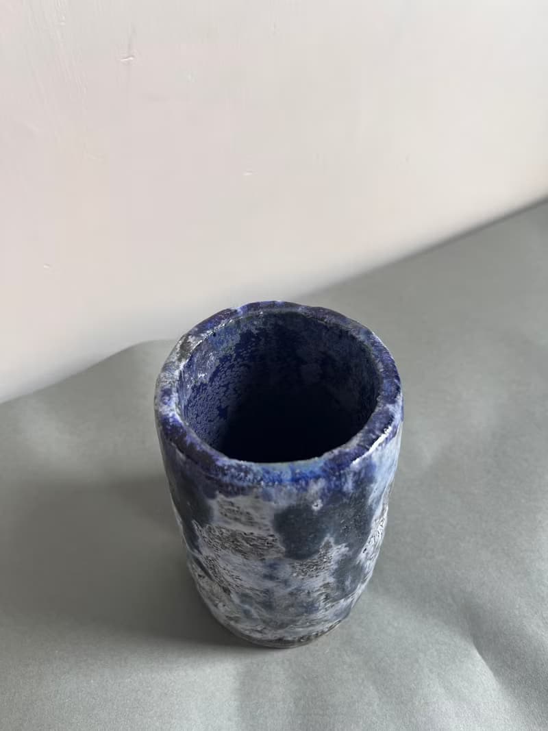 Tea bowl / cup - Black Blue Sparkling
