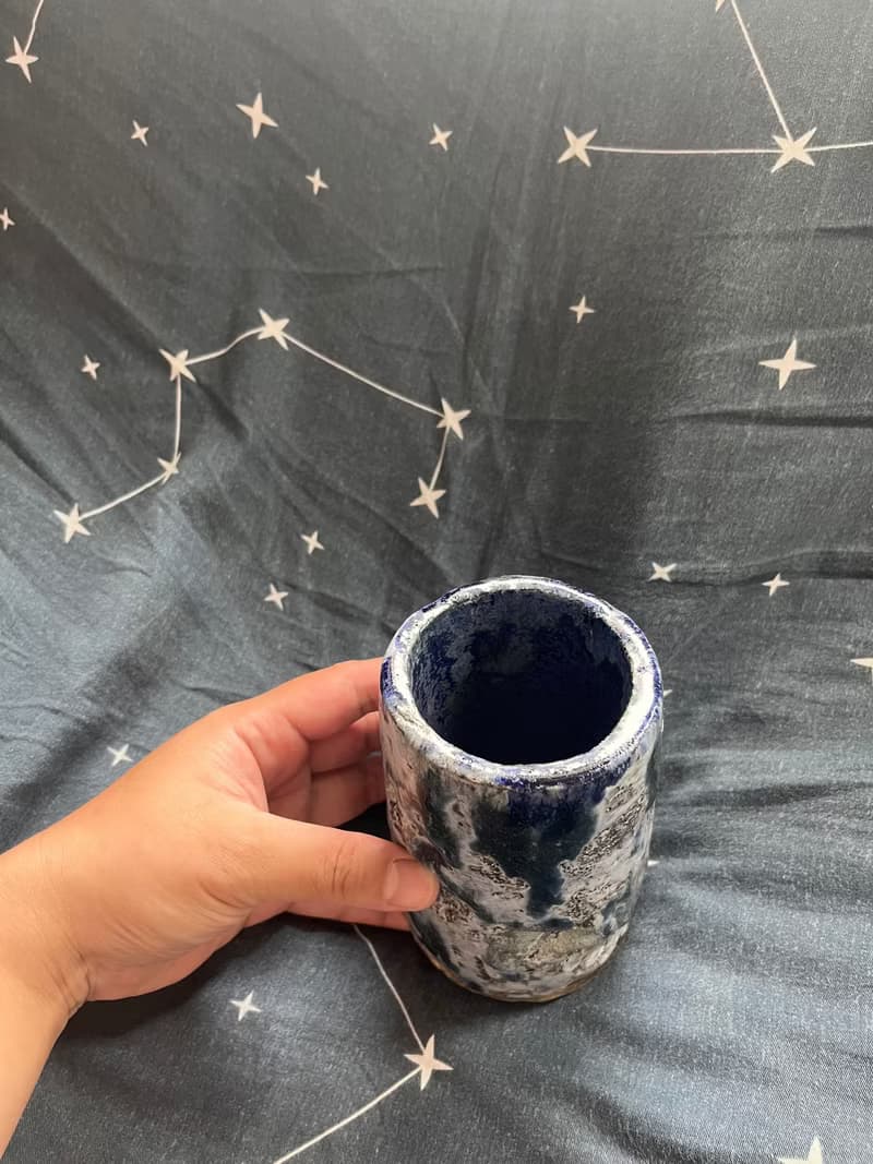 Tea bowl / cup - Black Blue Sparkling