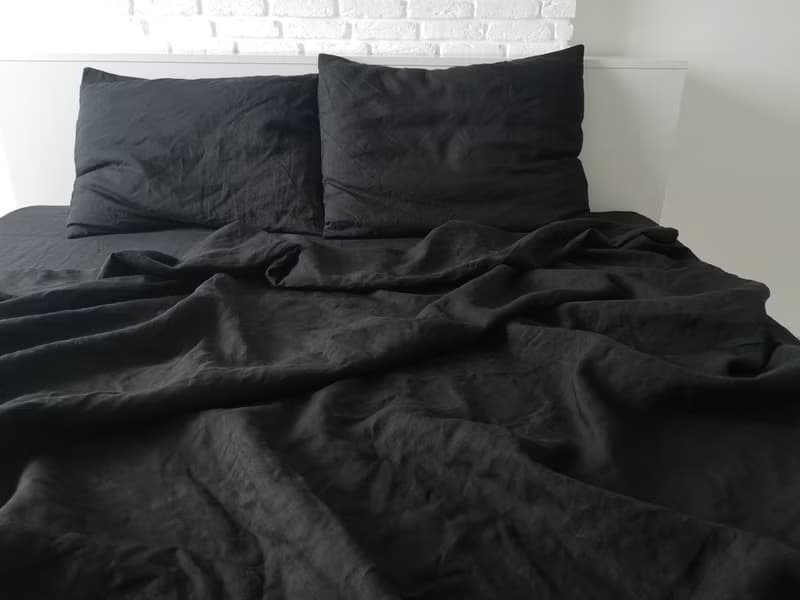 Black linen sheet set / Flat+fitted sheet+2 pillowcases / Black bedding