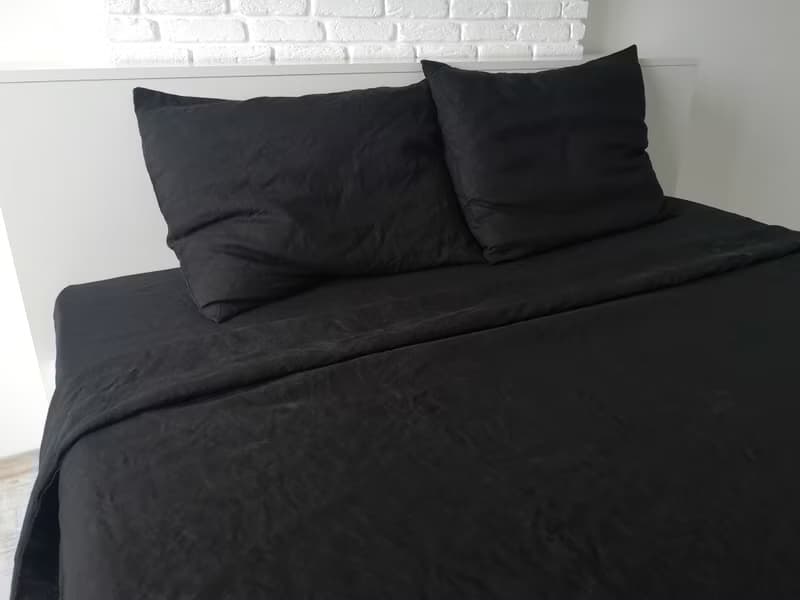 Black linen sheet set / Flat+fitted sheet+2 pillowcases / Black bedding