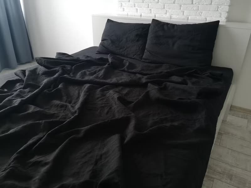 Black linen sheet set / Flat+fitted sheet+2 pillowcases / Black bedding