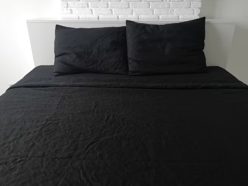 Black linen sheet set / Flat+fitted sheet+2 pillowcases / Black bedding