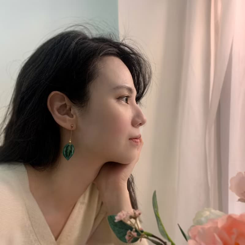 耳環 龜背芋 觀葉 植物 樹脂 水鑽 銀飾 耳夾  禮物 禮盒 情人節