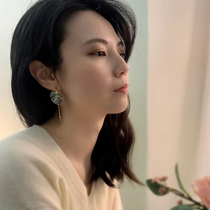 耳環 龜背芋 觀葉 植物 樹脂 水鑽 銀飾 耳夾  禮物 禮盒 情人節