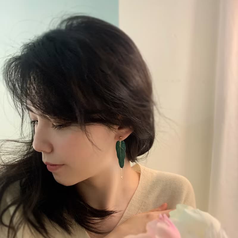 耳環 龜背芋 觀葉 植物 樹脂 水鑽 銀飾 耳夾  禮物 禮盒 情人節