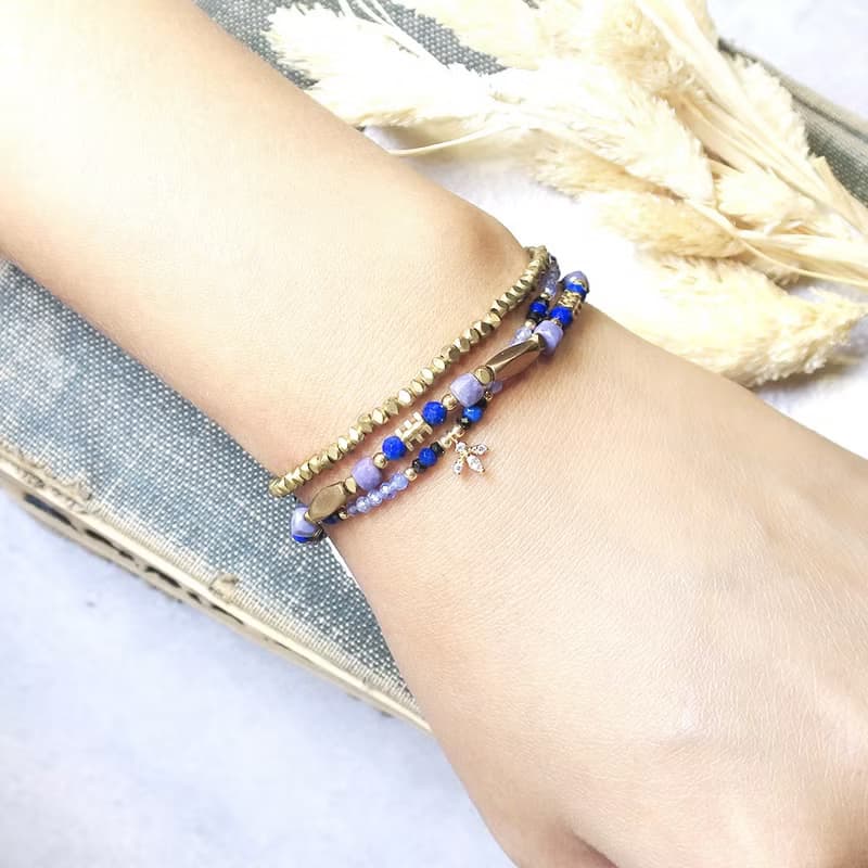 VIIART。印記。坦桑石青金石14K包金手鍊14KGF