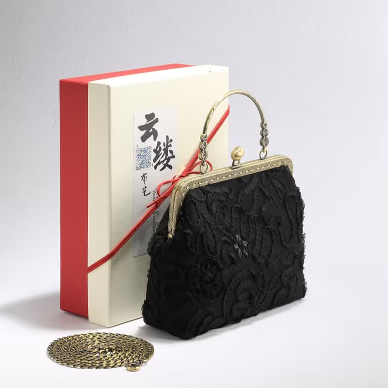 黑色立體蕾絲 復古口金包 斜挎包 手拎包 生日禮物 送朋友 送媽媽