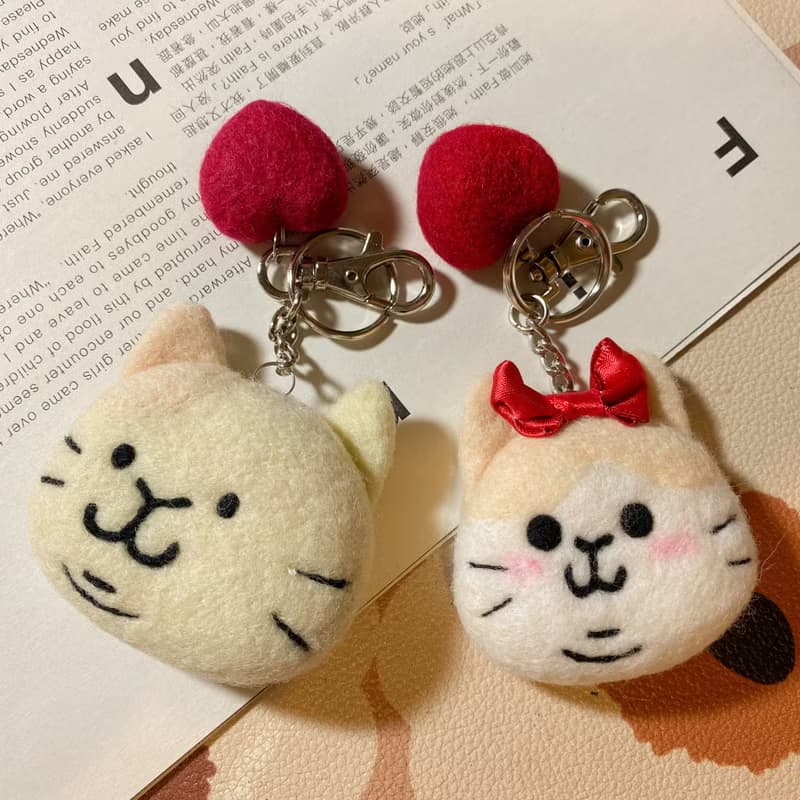 情人節系列情侶貓羊毛氈手作鑰匙圈