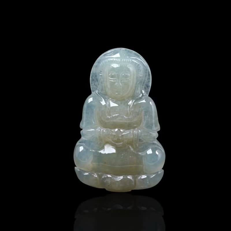 冰種飄黃翡翡翠觀音菩薩項鍊 | 天然緬甸玉翡翠A貨 | 送禮