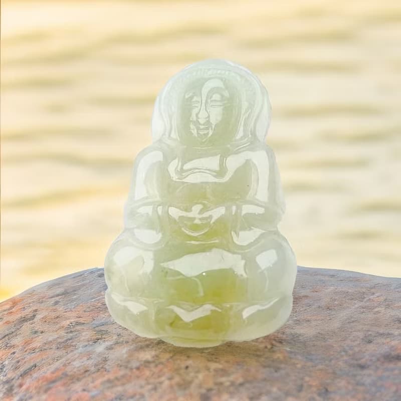 冰種飄黃翡翡翠觀音菩薩項鍊 | 天然緬甸玉翡翠A貨 | 送禮