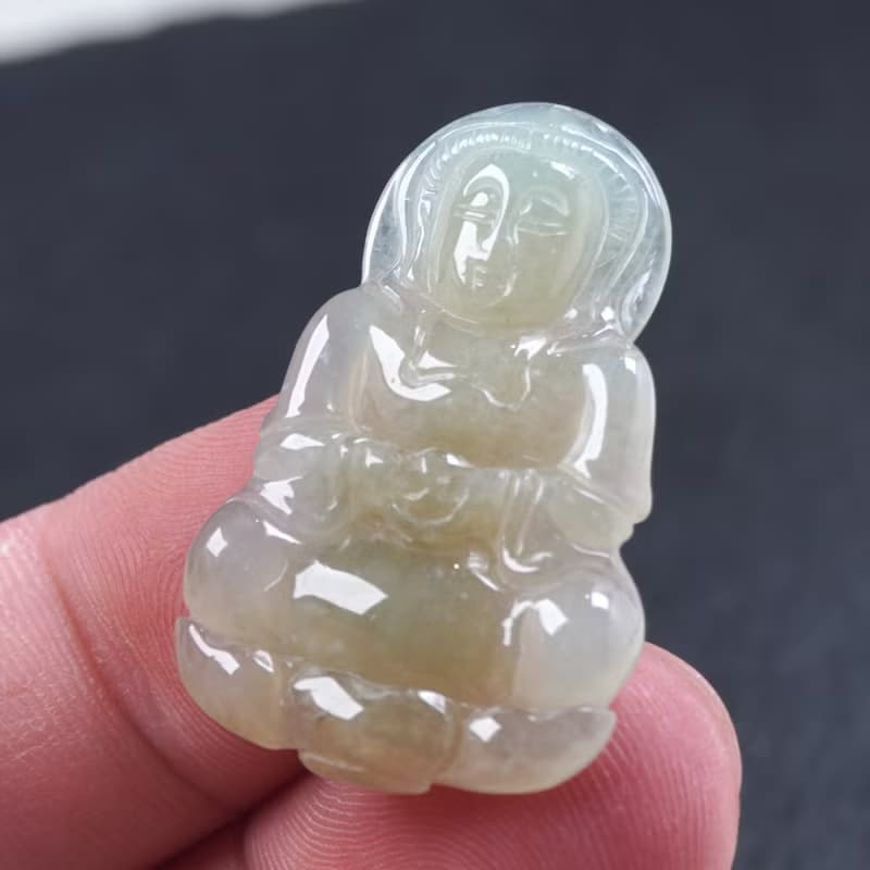 冰種飄黃翡翡翠觀音菩薩項鍊 | 天然緬甸玉翡翠A貨 | 送禮
