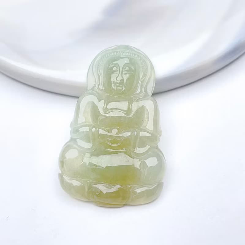 冰種飄黃翡翡翠觀音菩薩項鍊 | 天然緬甸玉翡翠A貨 | 送禮