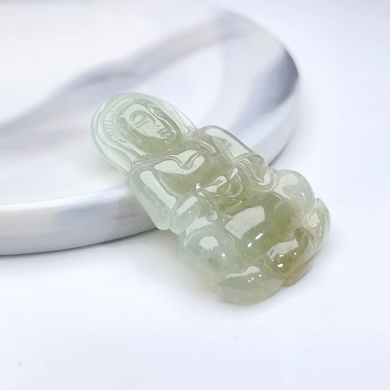 冰種飄黃翡翡翠觀音菩薩項鍊 | 天然緬甸玉翡翠A貨 | 送禮
