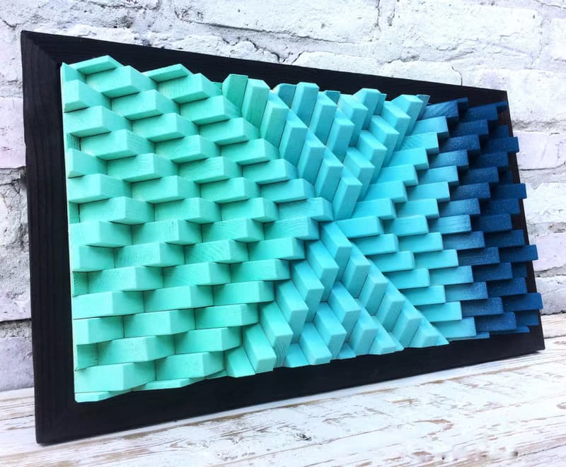 Wood Wall Art - Turquoise Home Office Decor - 3D Acoustic Sound Diffuser