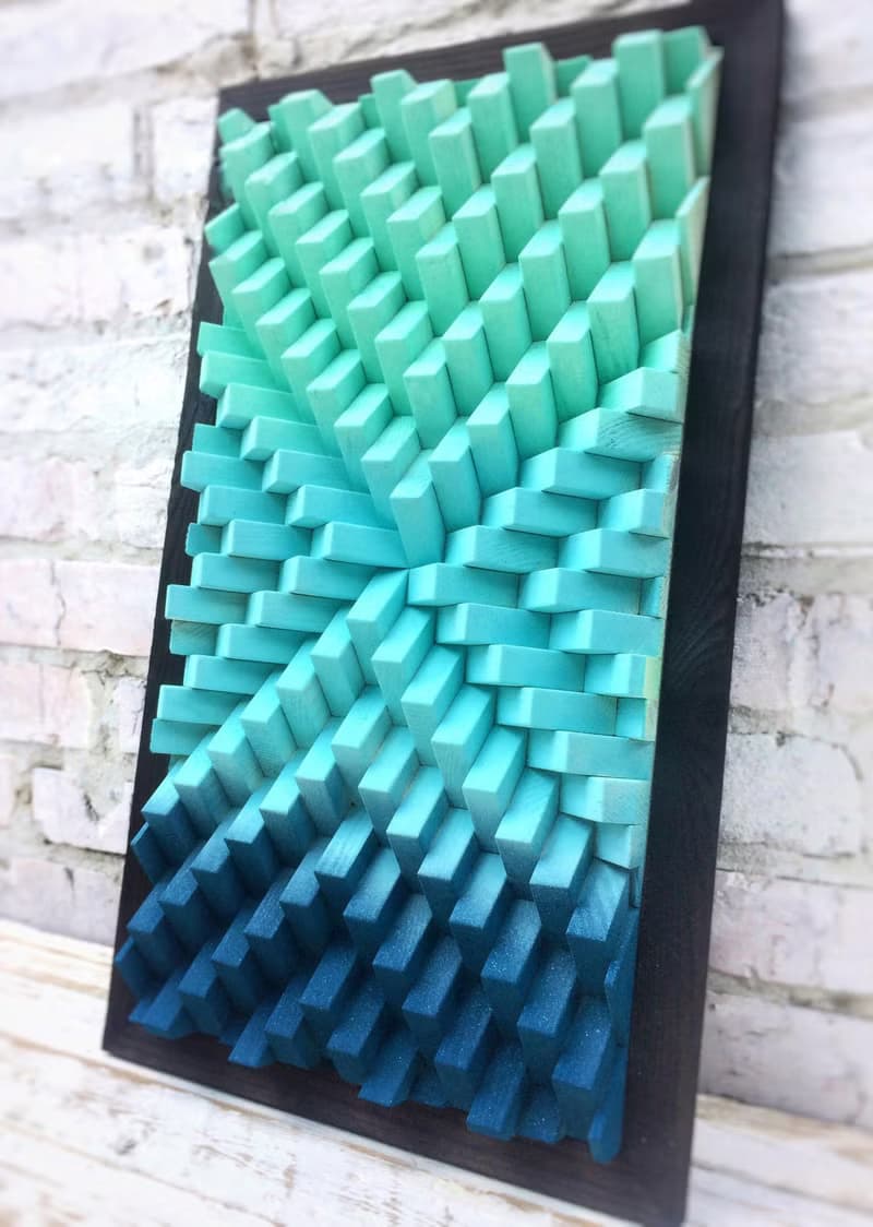 Wood Wall Art - Turquoise Home Office Decor - 3D Acoustic Sound Diffuser