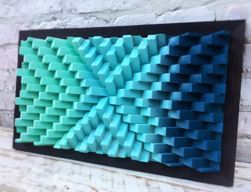Wood Wall Art - Turquoise Home Office Decor - 3D Acoustic Sound Diffuser