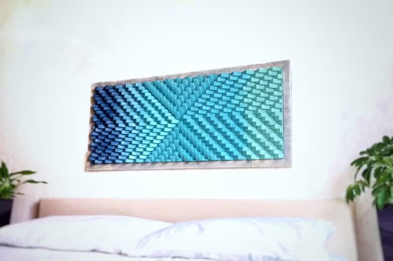 Wood Wall Art - Turquoise Home Office Decor - 3D Acoustic Sound Diffuser