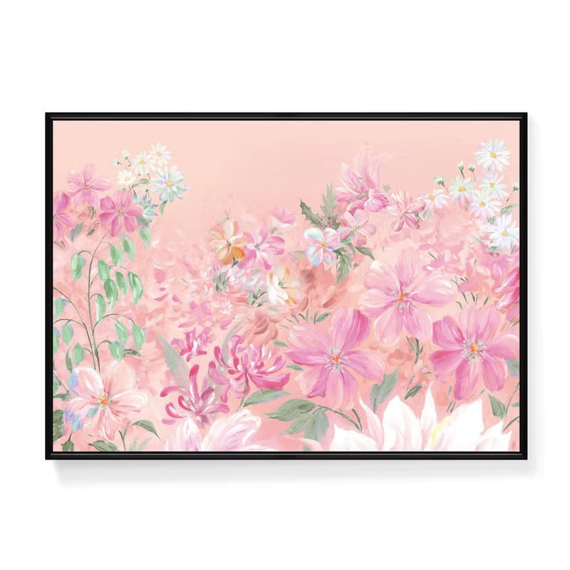 花香滿徑 - 春天花卉插畫裝飾掛畫/粉色花卉掛畫/邊櫃擺設